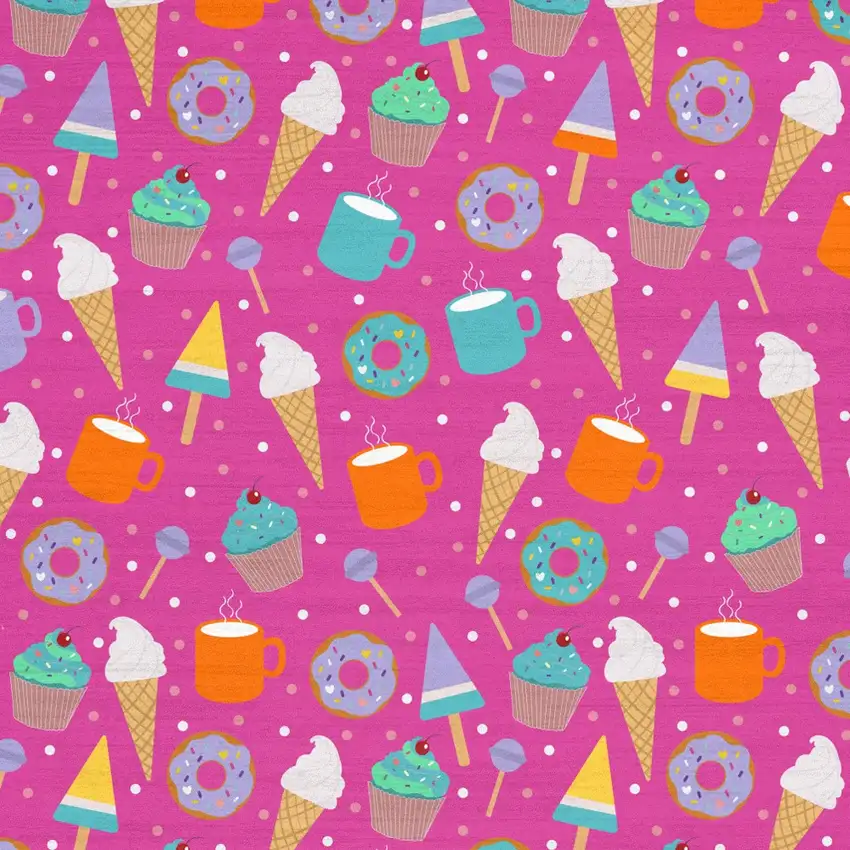 Pink And Blue Ice Cream and Donut Youthful Washable Area Rug Photo 8