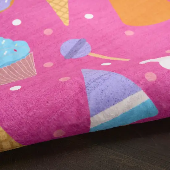 Pink And Blue Ice Cream and Donut Youthful Washable Area Rug Photo 9