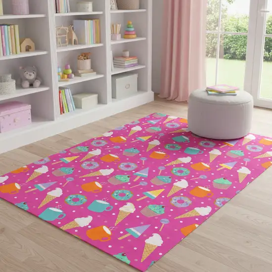 Pink And Blue Ice Cream and Donut Youthful Washable Area Rug Photo 1