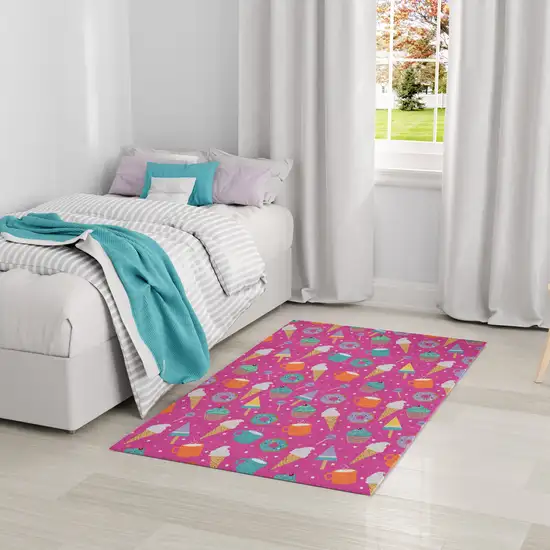Pink And Blue Ice Cream and Donut Youthful Washable Area Rug Photo 6