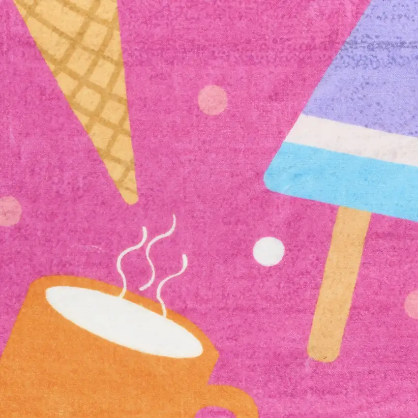 Pink And Blue Ice Cream and Donut Youthful Washable Area Rug Photo 5