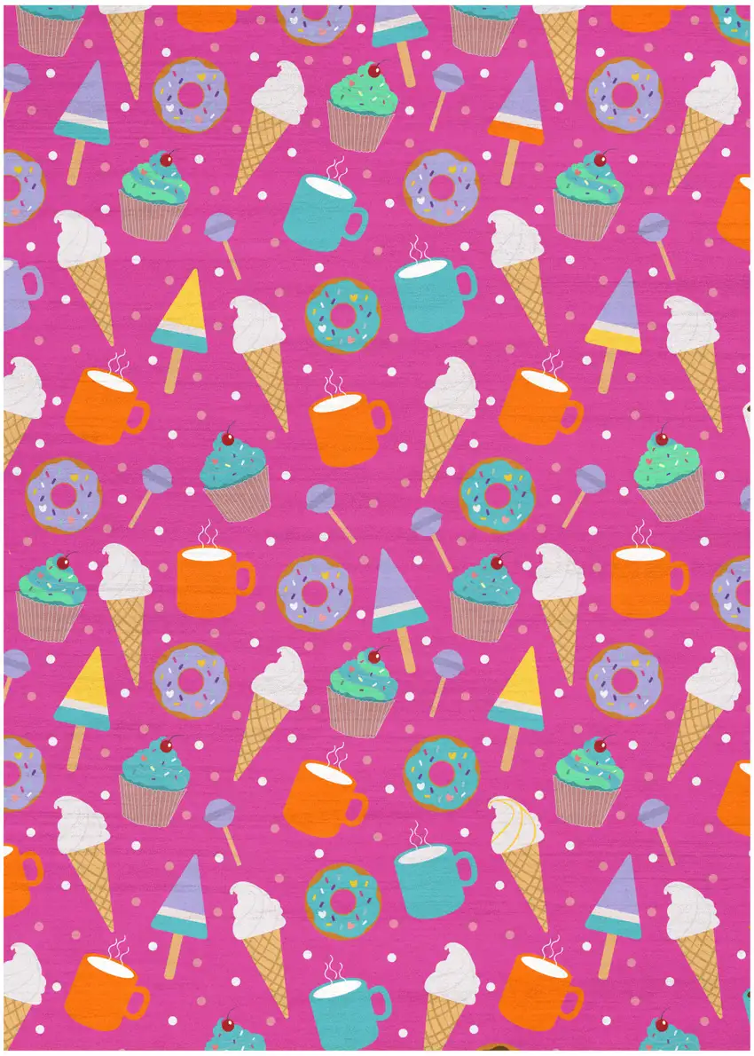 Pink And Blue Ice Cream and Donut Youthful Washable Area Rug Photo 2