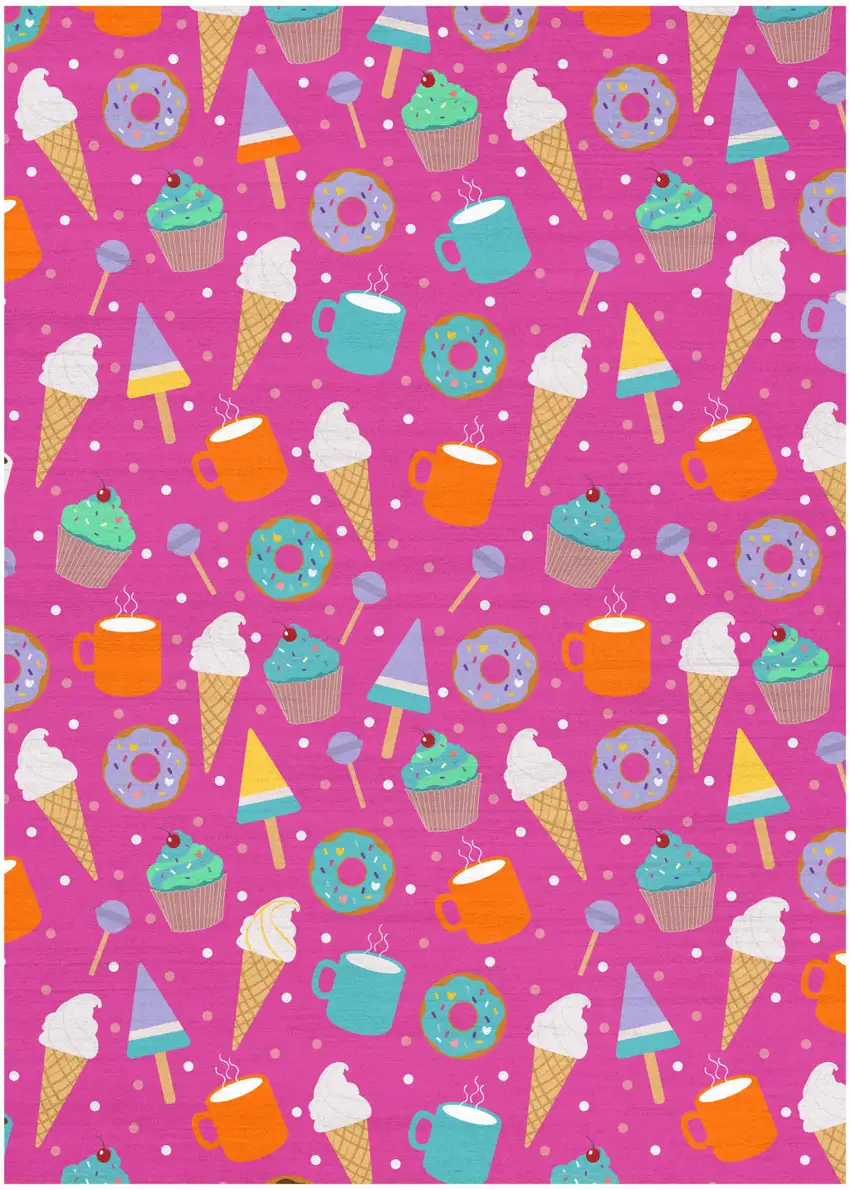 Pink And Blue Ice Cream and Donut Youthful Washable Area Rug Photo 8
