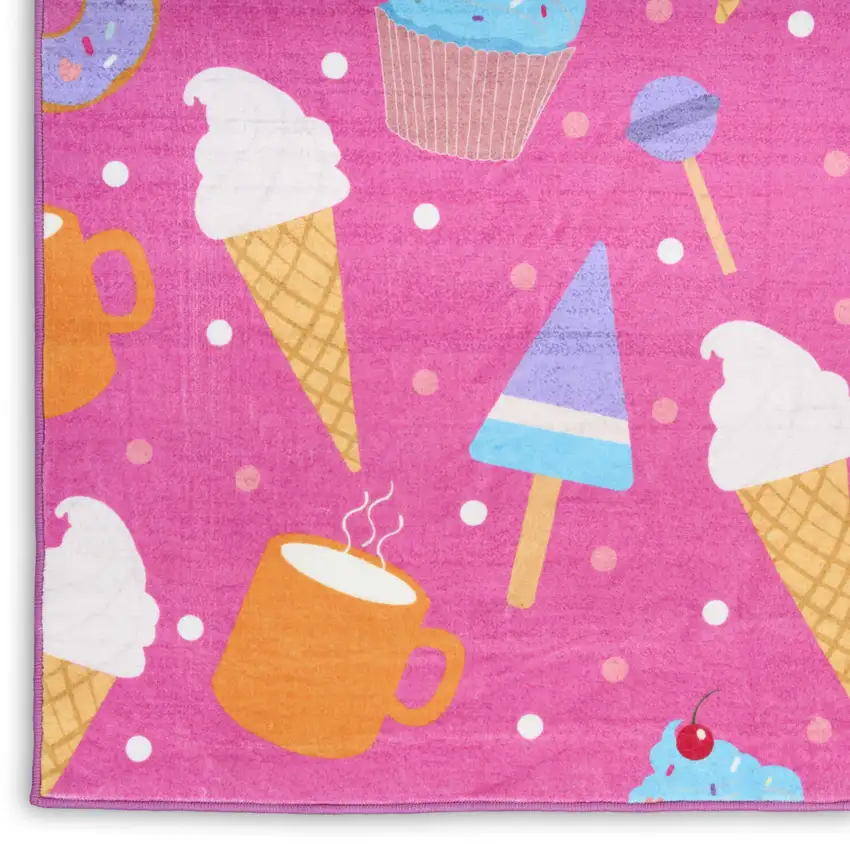 Pink And Blue Ice Cream and Donut Youthful Washable Area Rug Photo 9