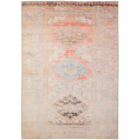 Pink And Blue Oriental Power Loom Stain Resistant Area Rug Photo 2
