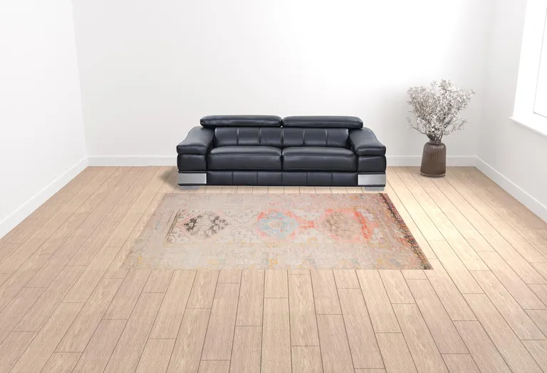 Pink And Blue Oriental Power Loom Stain Resistant Area Rug Photo 3