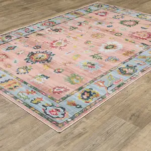 Photo of Pink And Blue Oriental Washable Area Rug