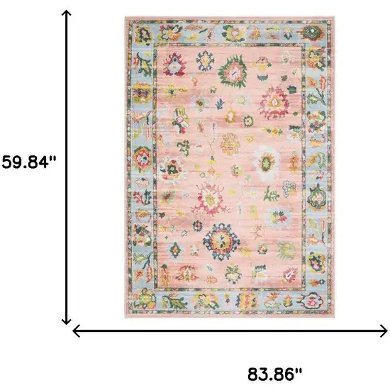 Pink And Blue Oriental Washable Area Rug Photo 7
