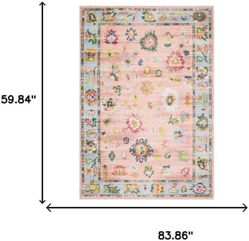 Pink And Blue Oriental Washable Area Rug Photo 7