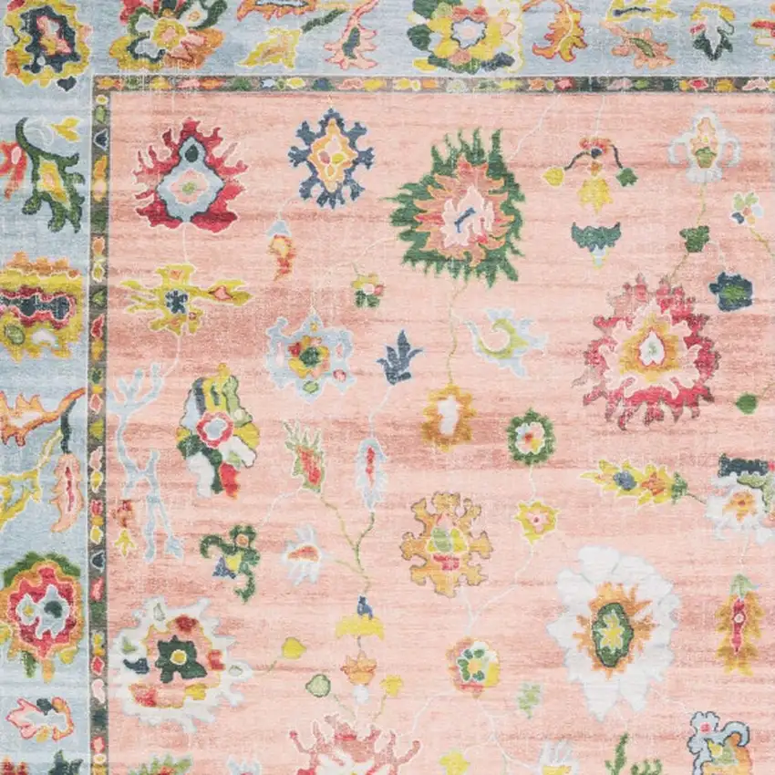 Pink And Blue Oriental Washable Area Rug Photo 3