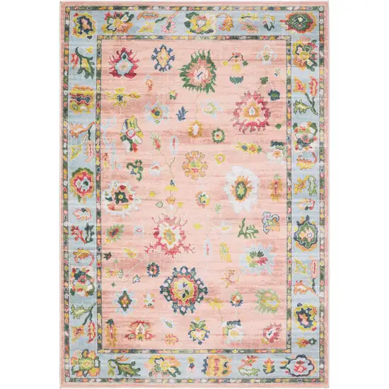 Pink And Blue Oriental Washable Area Rug Photo 2