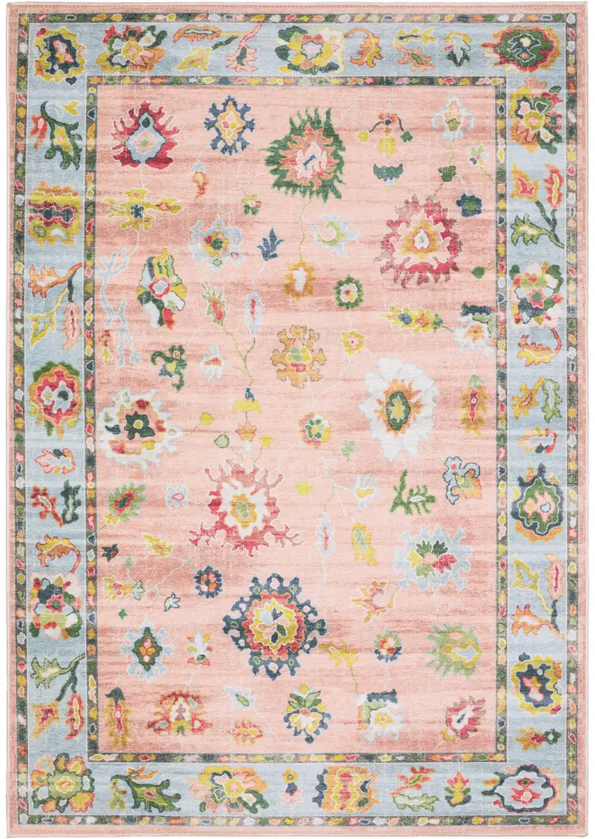 Pink And Blue Oriental Washable Area Rug Photo 2