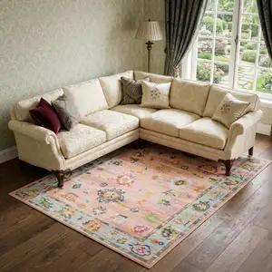 Photo of Pink And Blue Oriental Washable Area Rug