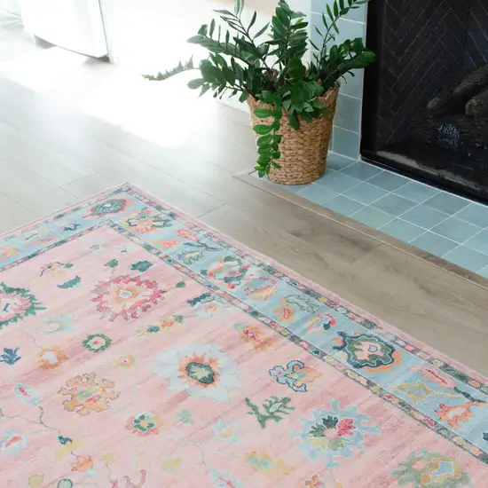 Pink And Blue Oriental Washable Area Rug Photo 6