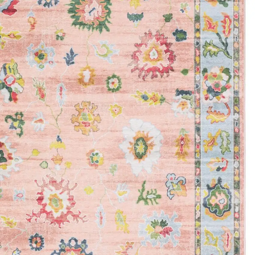 Pink And Blue Oriental Washable Area Rug Photo 4