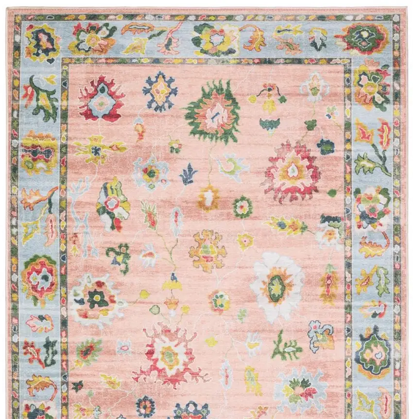 Pink And Blue Oriental Washable Area Rug Photo 4