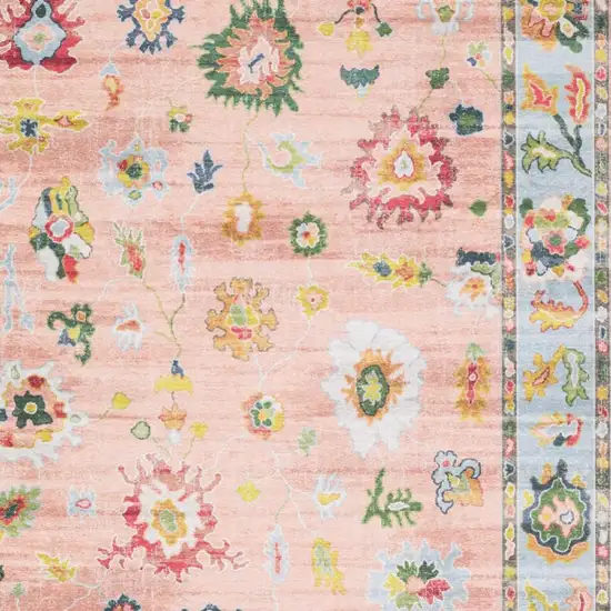 Pink And Blue Oriental Washable Area Rug Photo 3