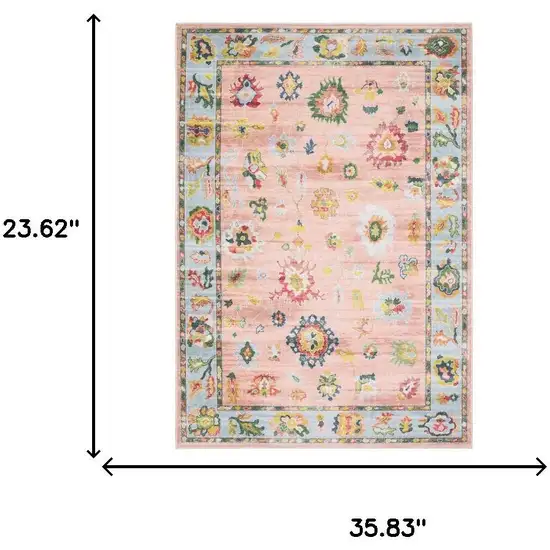 Pink And Blue Oriental Washable Area Rug Photo 7