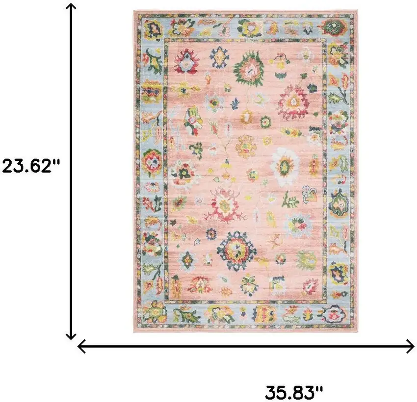 Pink And Blue Oriental Washable Area Rug Photo 7