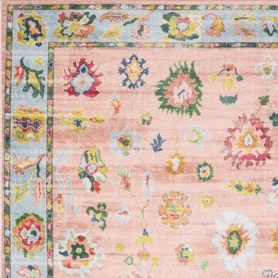 Pink And Blue Oriental Washable Area Rug Photo 3