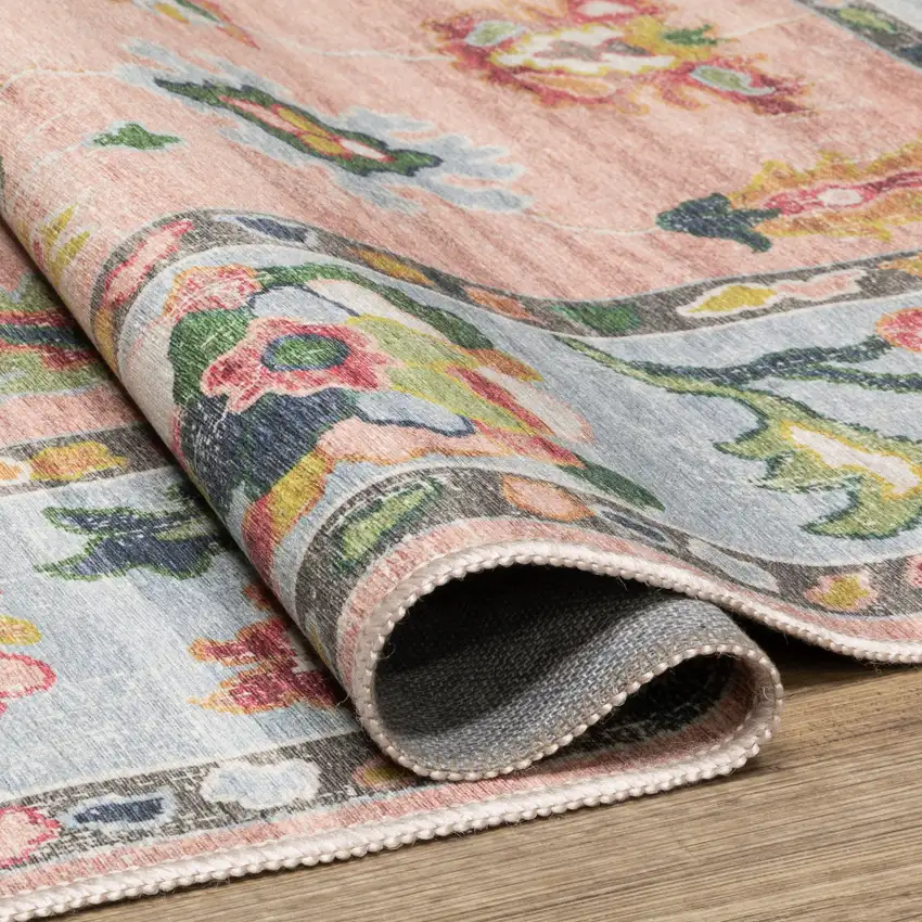 Pink And Blue Oriental Washable Area Rug Photo 6