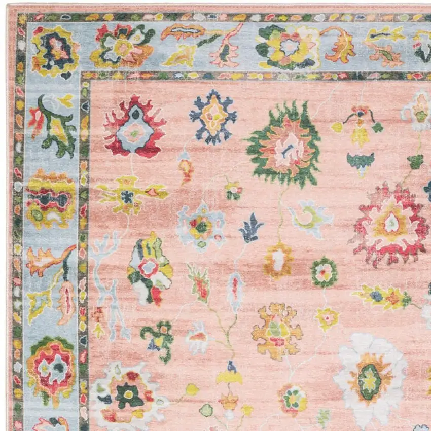 Pink And Blue Oriental Washable Area Rug Photo 3