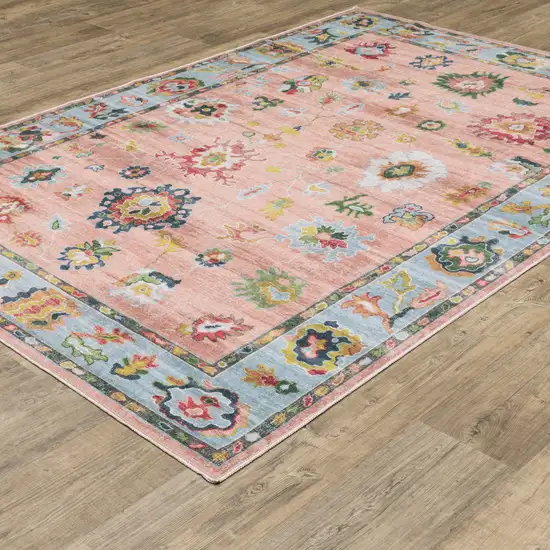 Pink And Blue Oriental Washable Area Rug Photo 5
