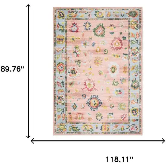 Pink And Blue Oriental Washable Area Rug Photo 7