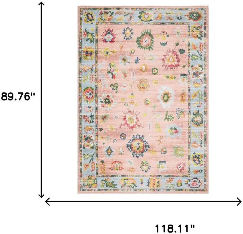 Pink And Blue Oriental Washable Area Rug Photo 7