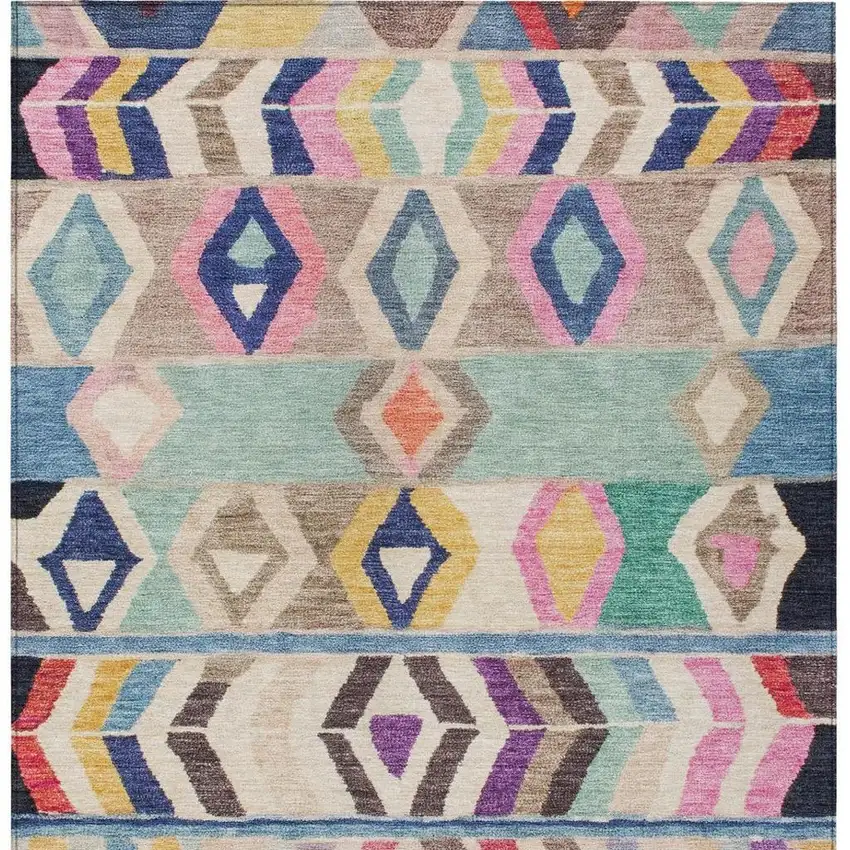 Pink And Blue Tribal Washable Indoor Outdoor Area Rug Photo 4