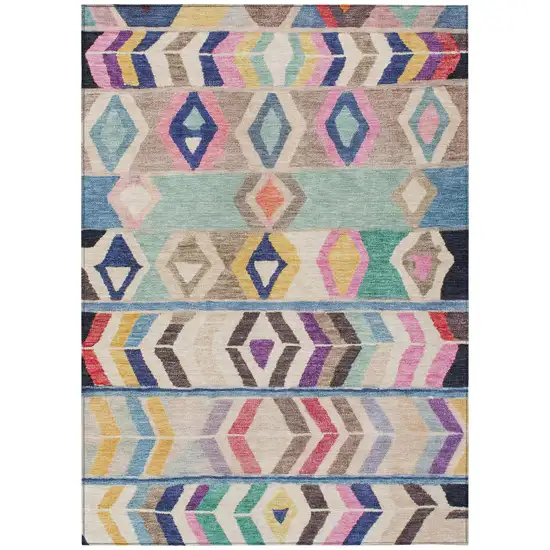 Pink And Blue Tribal Washable Indoor Outdoor Area Rug Photo 2