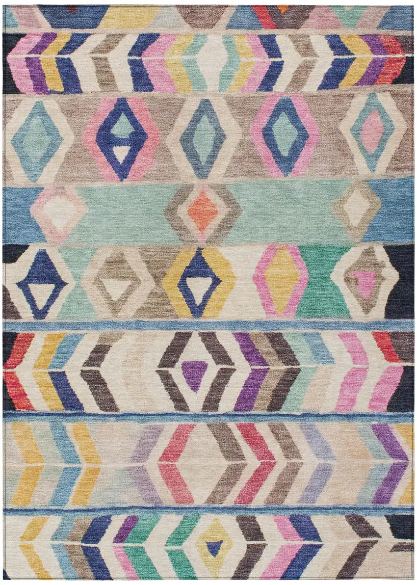 Pink And Blue Tribal Washable Indoor Outdoor Area Rug Photo 2