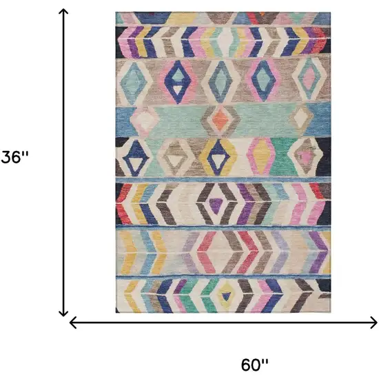 Pink And Blue Tribal Washable Indoor Outdoor Area Rug Photo 7