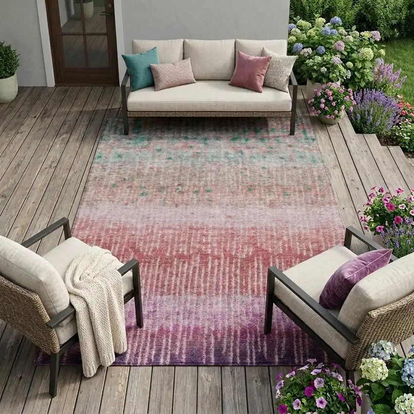 Pink And Blush Abstract Washable Indoor Outdoor Area Rug Photo 1