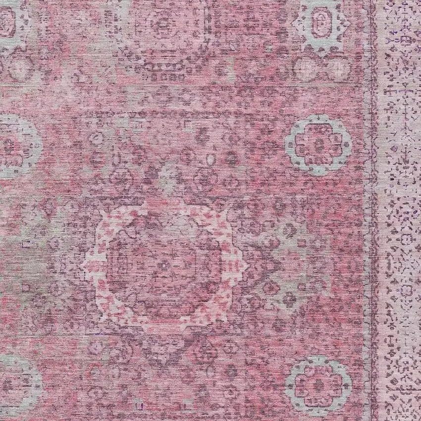 Pink And Blush Floral Medallion Washable Indoor Outdoor Area Rug Photo 3