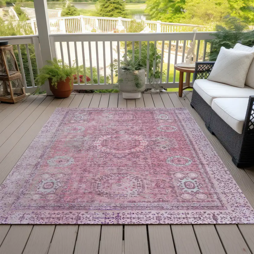 Pink And Blush Floral Medallion Washable Indoor Outdoor Area Rug Photo 8