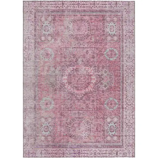 Pink And Blush Floral Medallion Washable Indoor Outdoor Area Rug Photo 1