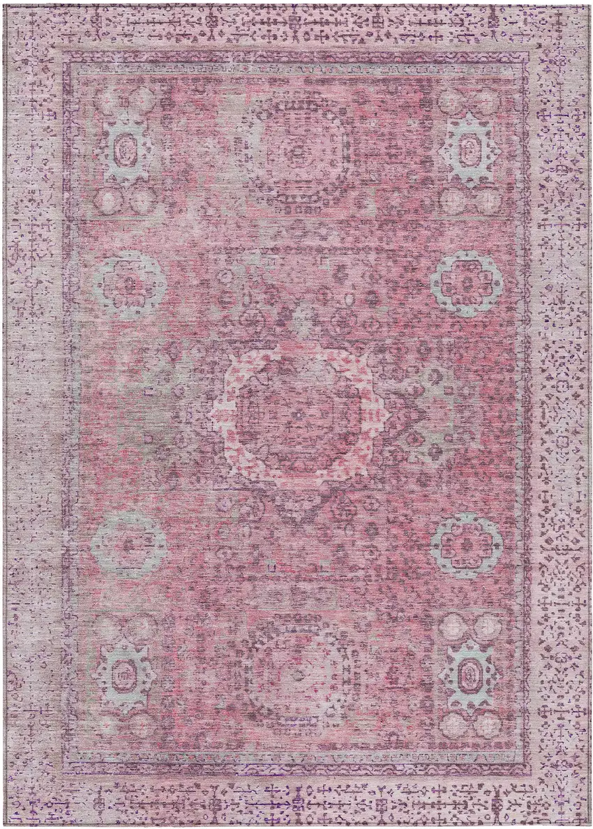 Pink And Blush Floral Medallion Washable Indoor Outdoor Area Rug Photo 1