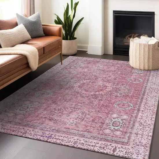 Pink And Blush Floral Medallion Washable Indoor Outdoor Area Rug Photo 6