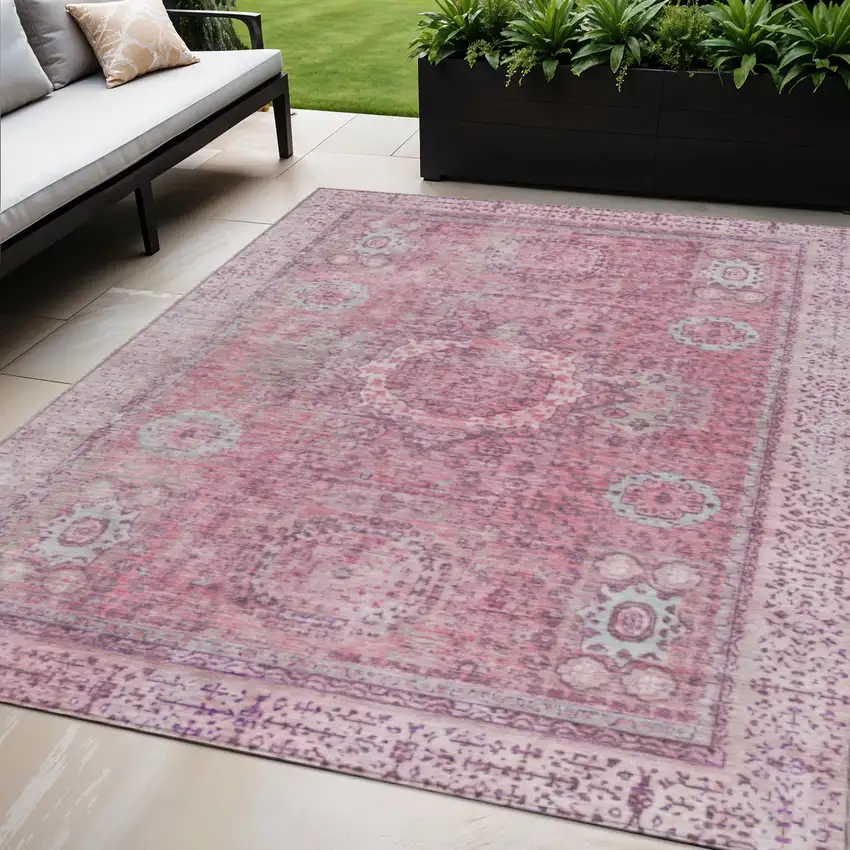 Pink And Blush Floral Medallion Washable Indoor Outdoor Area Rug Photo 2