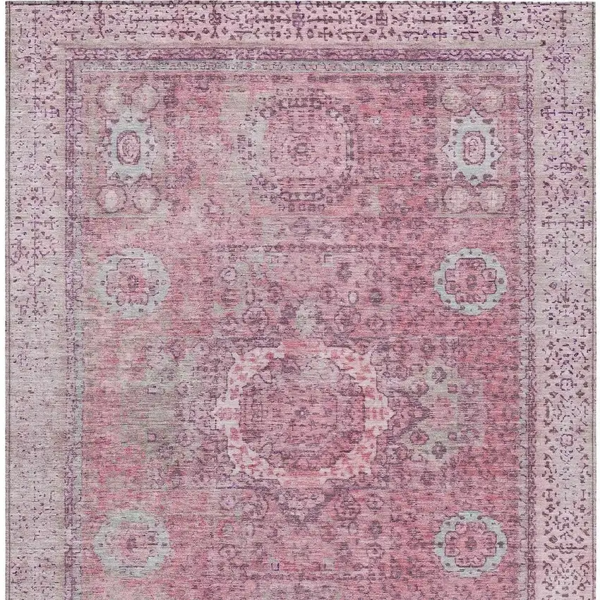 Pink And Blush Floral Medallion Washable Indoor Outdoor Area Rug Photo 3