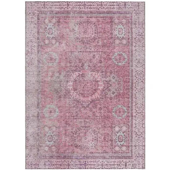 Pink And Blush Floral Medallion Washable Indoor Outdoor Area Rug Photo 2