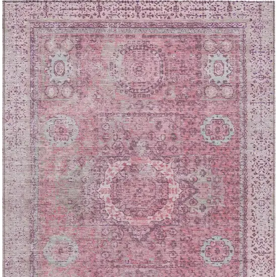 Pink And Blush Floral Medallion Washable Indoor Outdoor Area Rug Photo 5