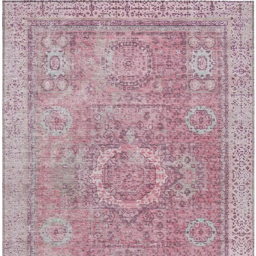 Pink And Blush Floral Medallion Washable Indoor Outdoor Area Rug Photo 5