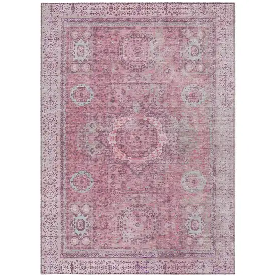 Pink And Blush Floral Medallion Washable Indoor Outdoor Area Rug Photo 4
