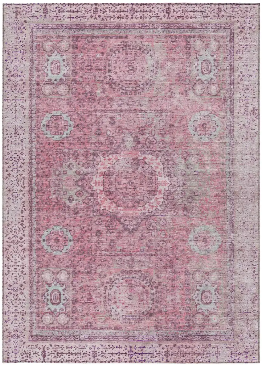 Pink And Blush Floral Medallion Washable Indoor Outdoor Area Rug Photo 4
