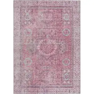 Photo of Pink And Blush Floral Medallion Washable Indoor Outdoor Area Rug
