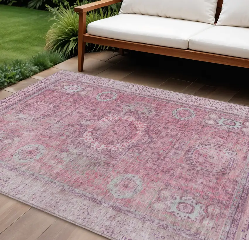 Pink And Blush Floral Medallion Washable Indoor Outdoor Area Rug Photo 2