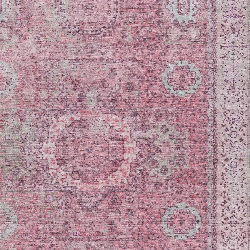 Pink And Blush Floral Medallion Washable Indoor Outdoor Area Rug Photo 7