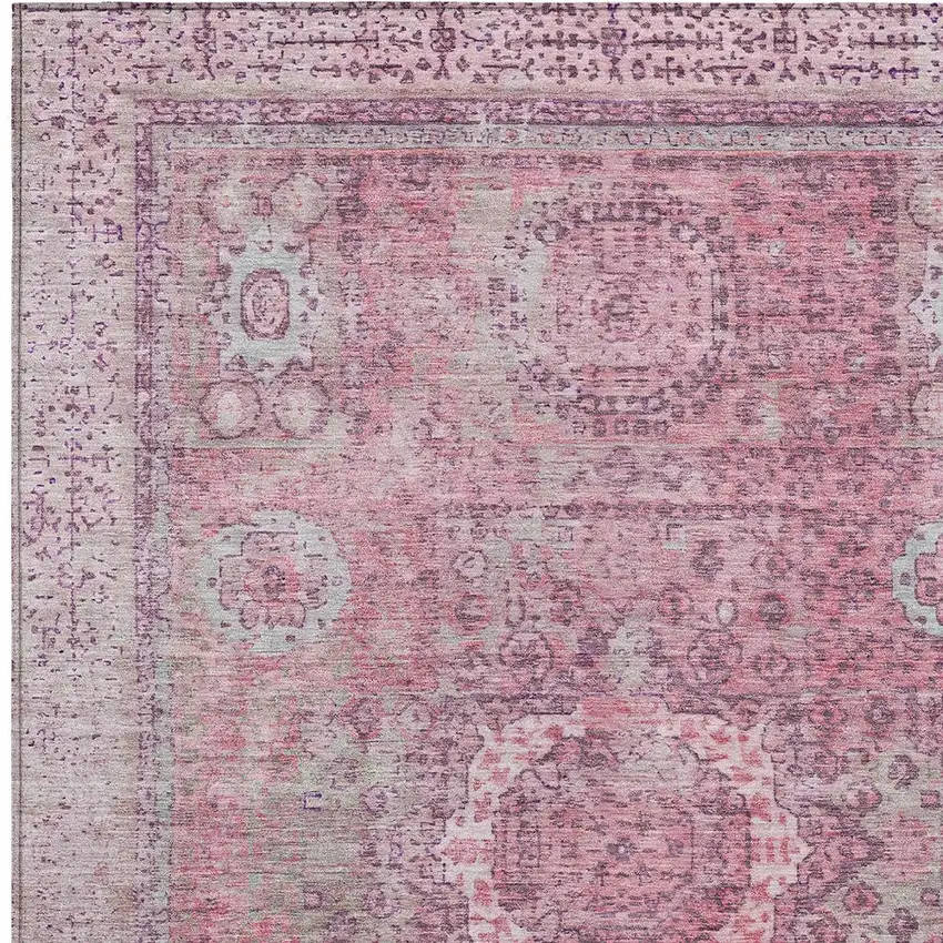 Pink And Blush Floral Medallion Washable Indoor Outdoor Area Rug Photo 7